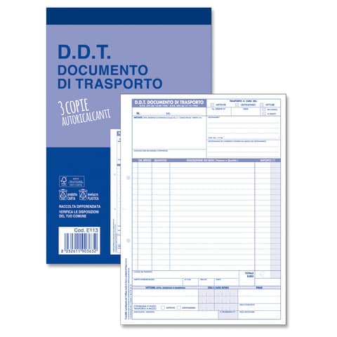 Blocco DDT mittente - destinatario - vettore 33x3 copie - 21x30 cm 0113N